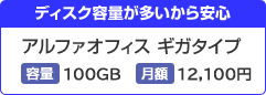 ディスク容量が多いから安心 アルファオフィス ギガタイプ（容量：100GB、月額：12,100円）